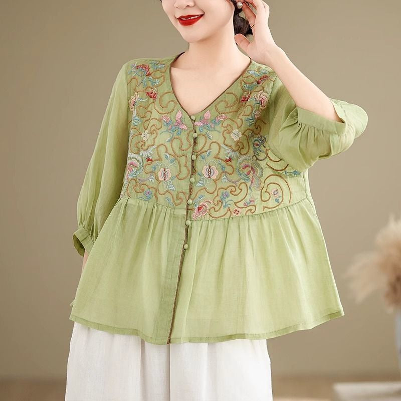 Summer Ethnic-style Women's New Heavy-Duty Embroidered Shirt