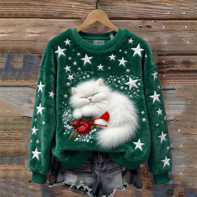 Digital Printed Flannel Christmas Women's Crew-Neck Sweater 3D