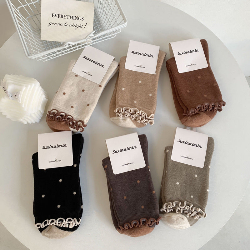 Retro Japanese Cute Polka Dot Thickened Cotton Socks