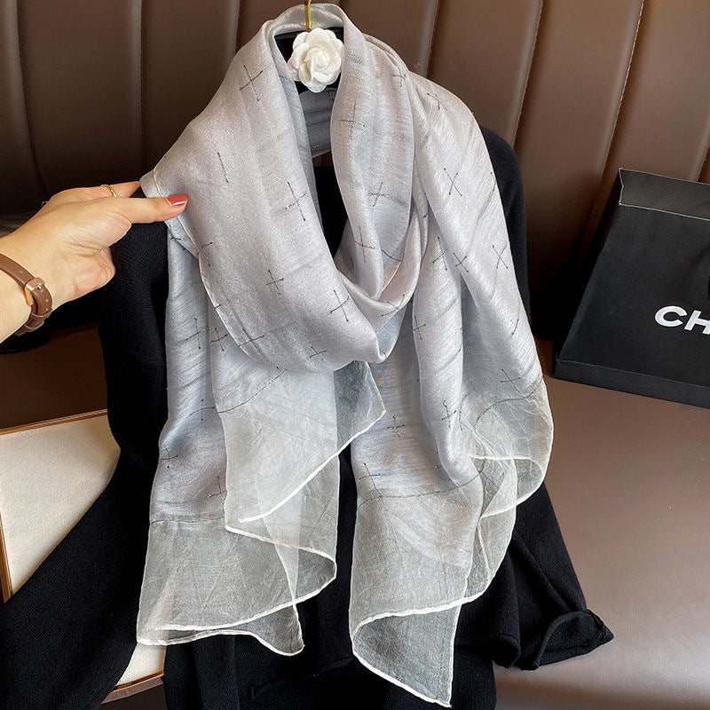 Women's Blended Silk Scarf, Thin And Versatile For Spring And Summer