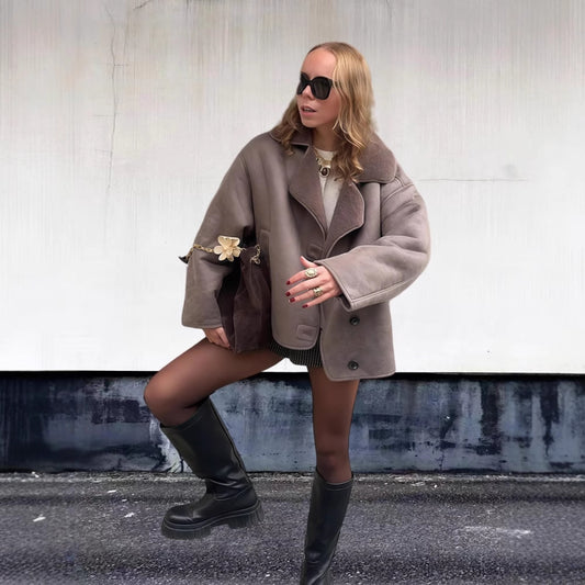 Vintage Lambswool Lapel Long-sleeve Jacket For Women