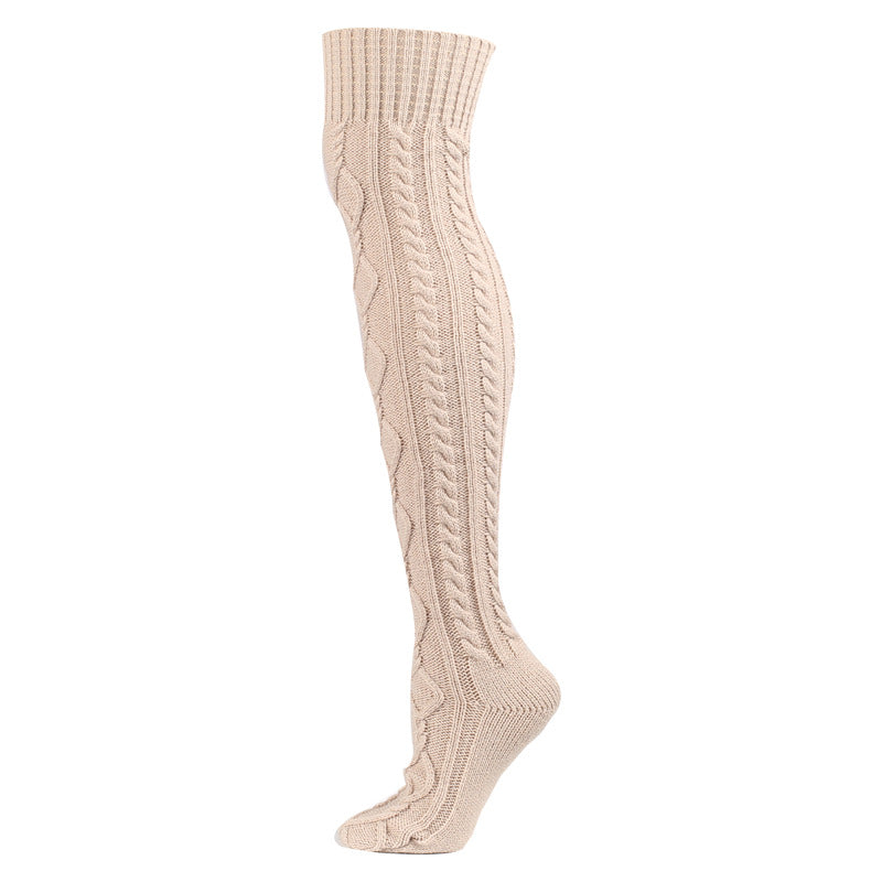 Warm Solid Color Knitted Jacquard Stockings