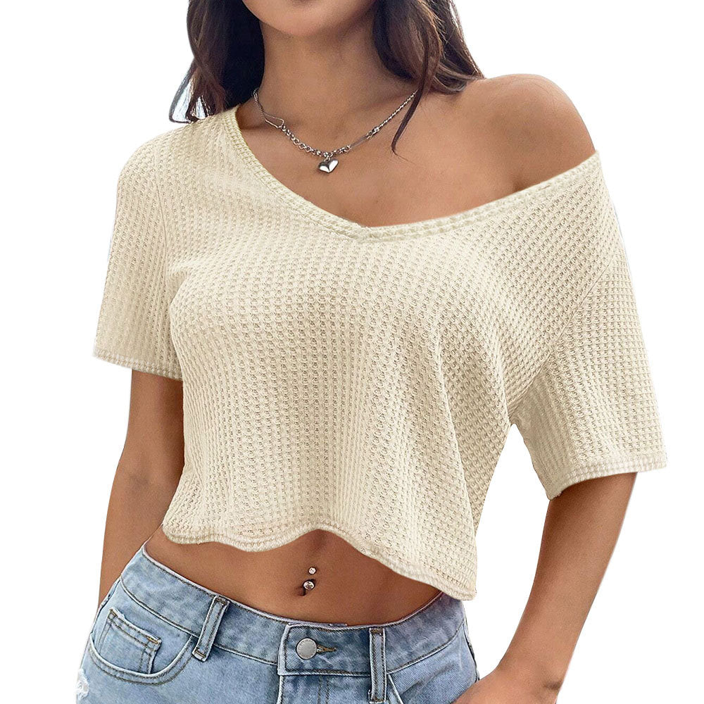 Simple Sexy V-neck Spicy Girl Design Short Crop Top