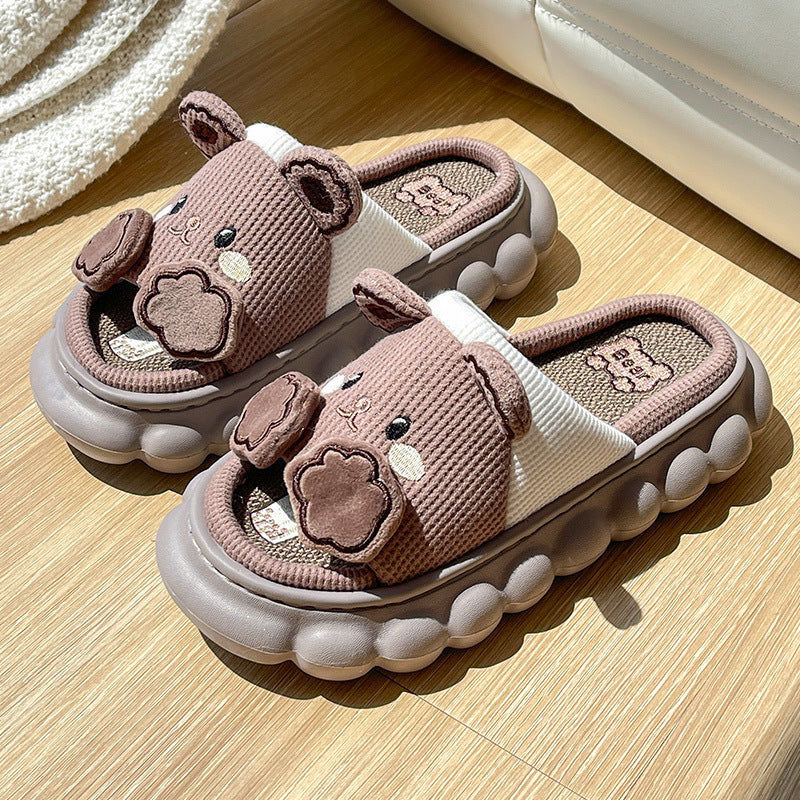 Non Slip Thickened Wood Floor Cotton Hemp Couple Slippers