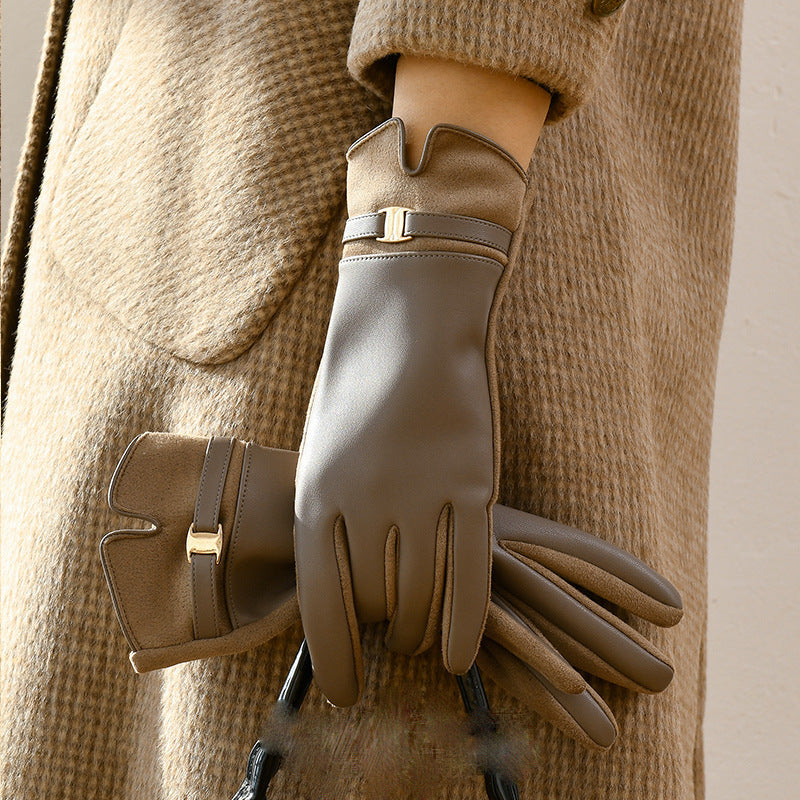 Personality Fleece-lined PU Gloves For Women