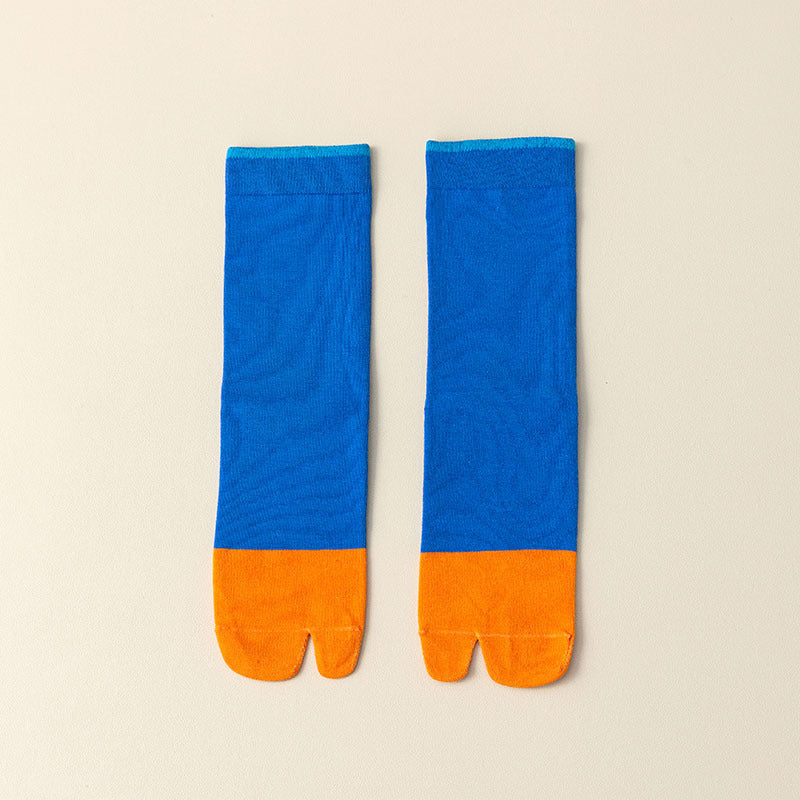 Women's Stitching Summer Thin Fashion Mid-calf Two-toe Socks