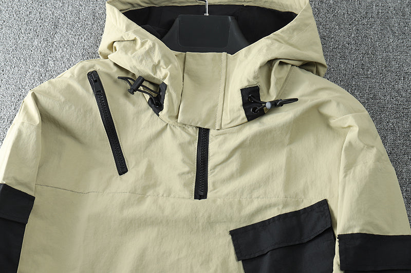 Men's Hip Hop Hooded Workwear Multi-pocket Jacket Charge Jacket