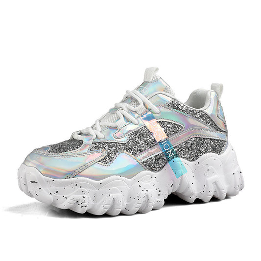 Fashion Sequins Increase Daddy Shoes Platform Casual Sneakers