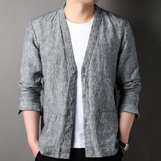 Long Sleeve V-neck Shirt Casual Outdoor Men's Tops