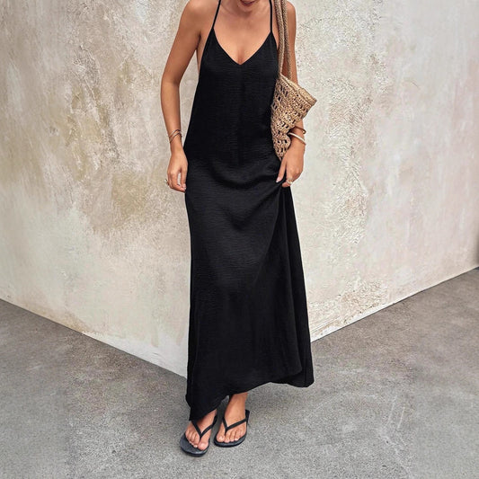 Solid-color Sleeveless Loose-fitting Beachseaside Dress For Women