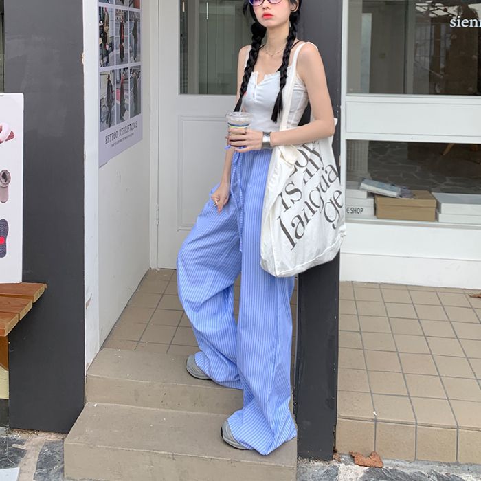 Women's New High Waist Straight Loose Wide Leg Mop Pants