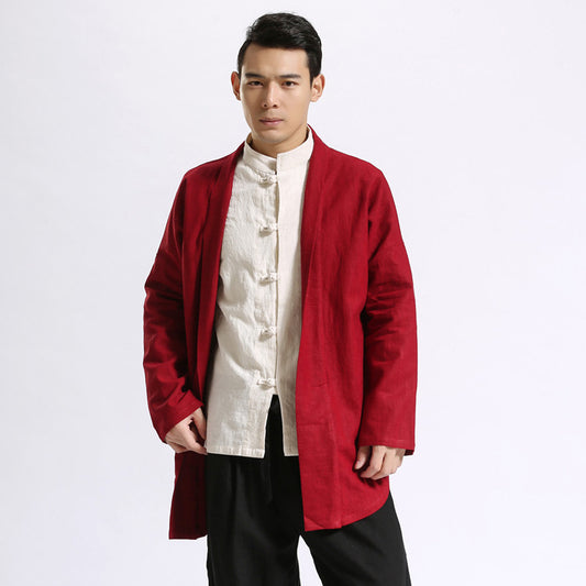 Clothing Linen Mid-length Jacket Lapel Solid Color Chinese Hanfu Windbreaker