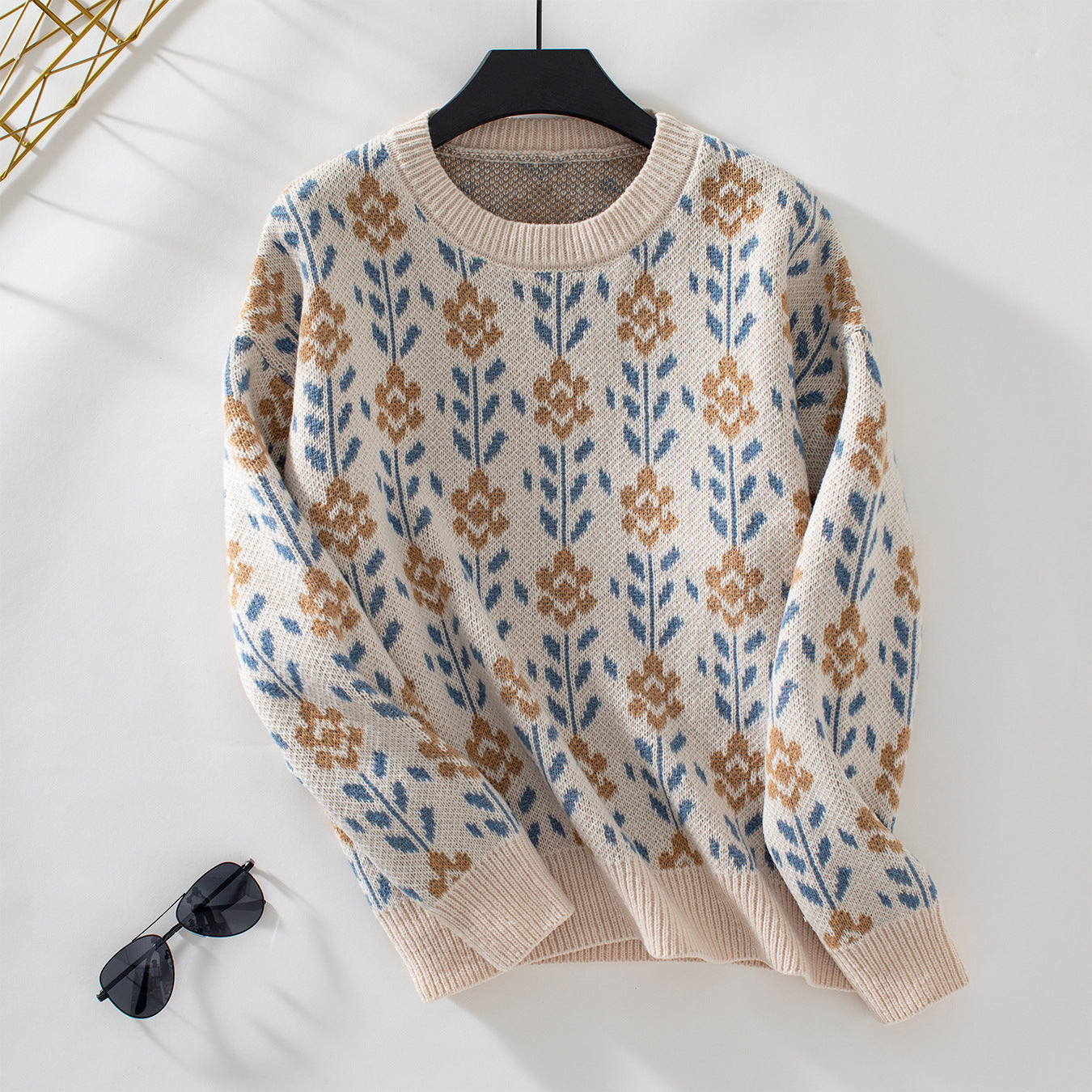 Blomstret Jacquard-striktrøje til damer