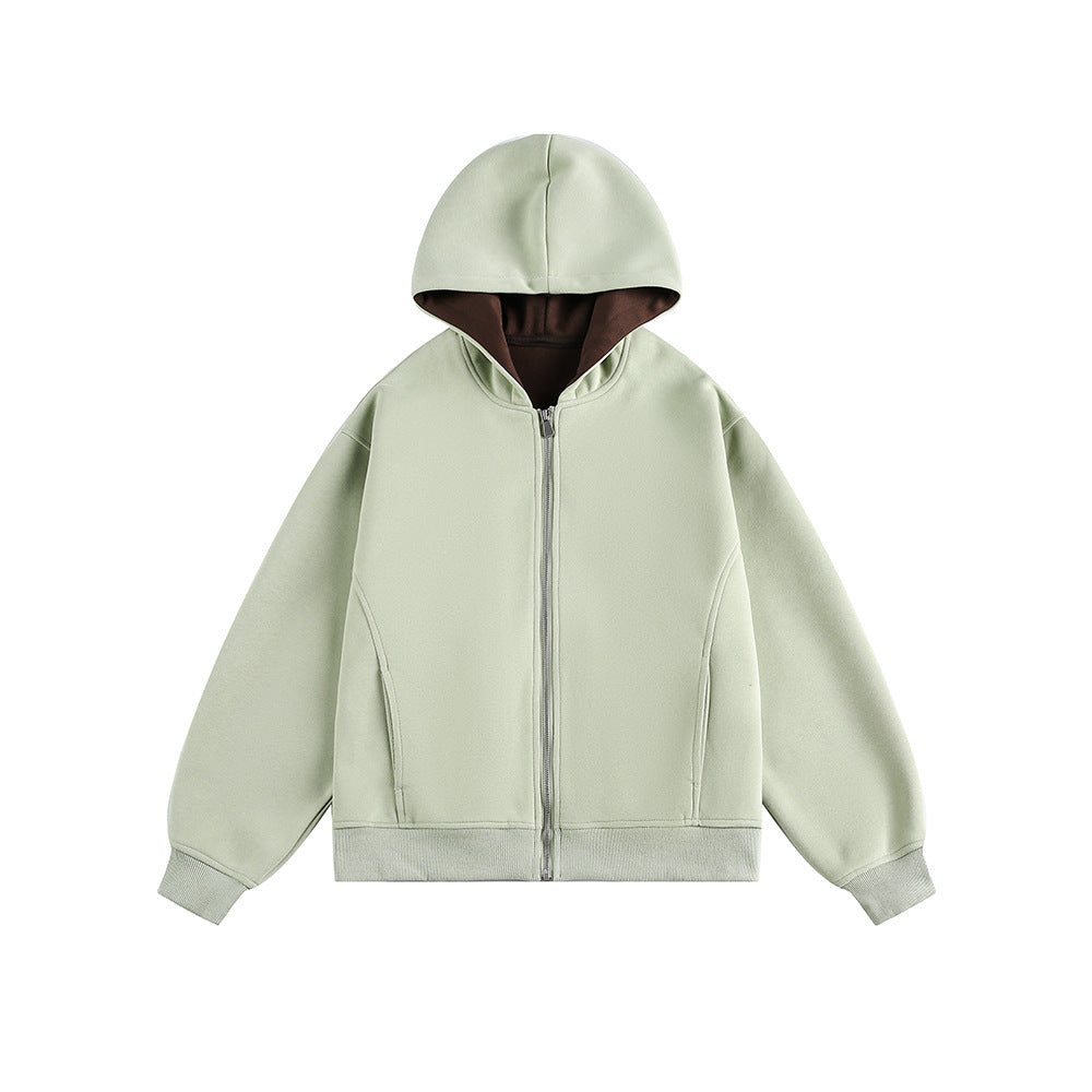 American Retro Contrast Color Cardigan Hoodie