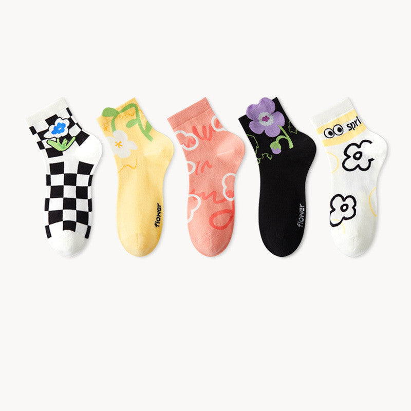 Women's Simple Short Branch Leaf Three-dimensional Tulip Flower Cotton Socks