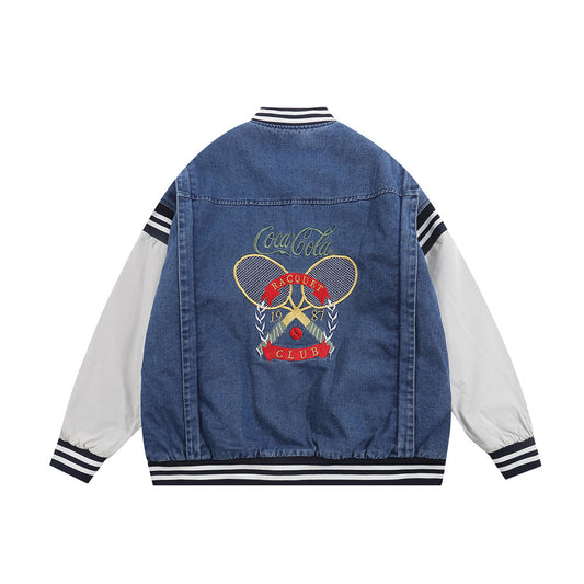 Color Stitching Thickened Quilted Baseball Uniform Denim