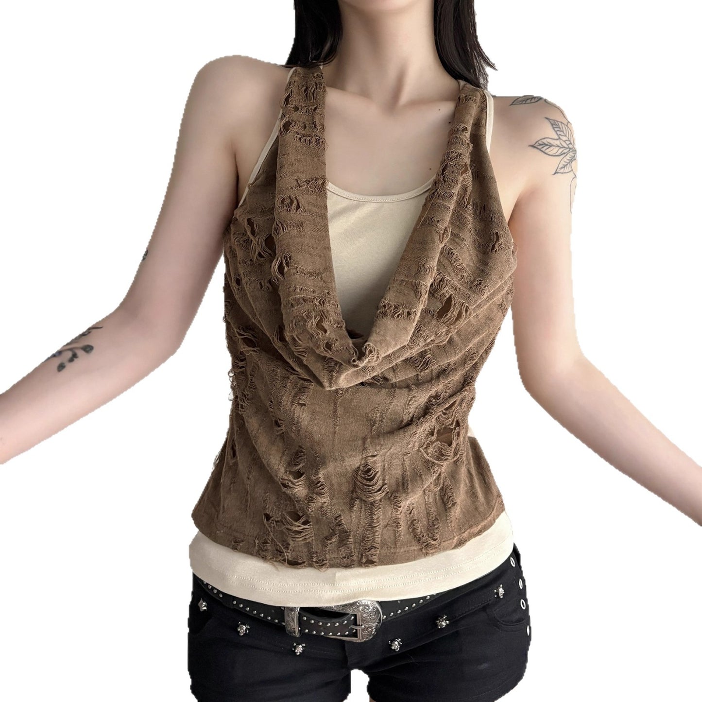 American-style Street-style Spicy Girl Post-apocalyptic Chic Vest Top