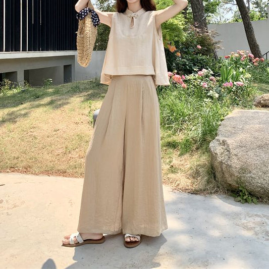 Sleeveless Shirt And Wide-leg Pants Set