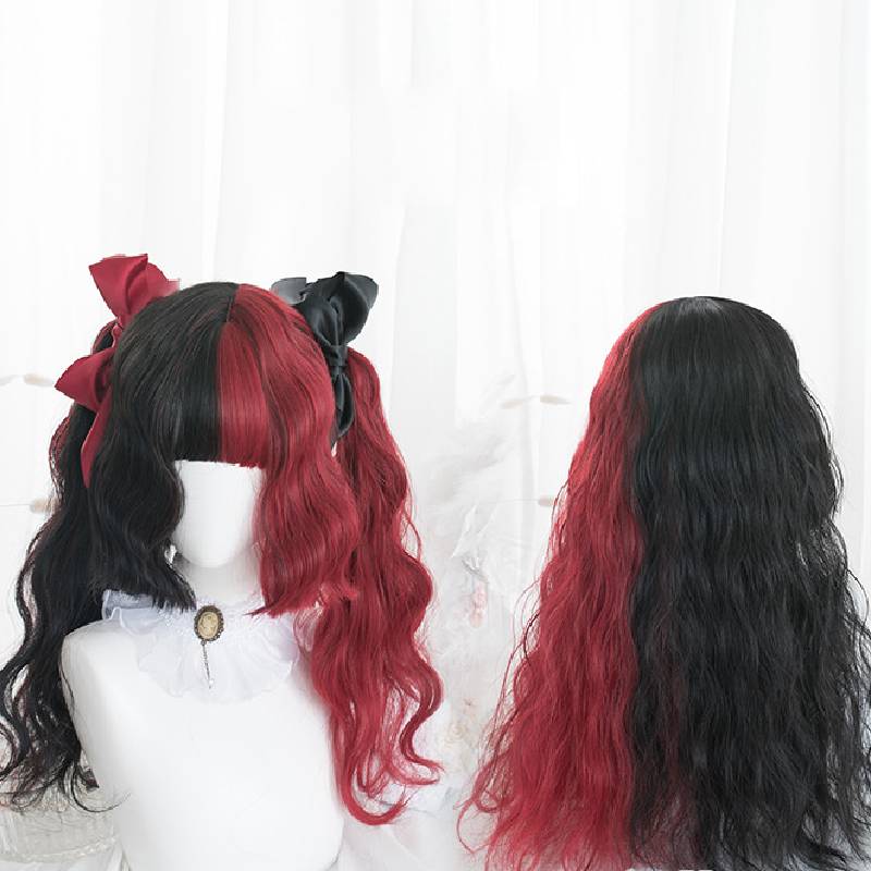 Princess cut long straight hair double ponytail wig