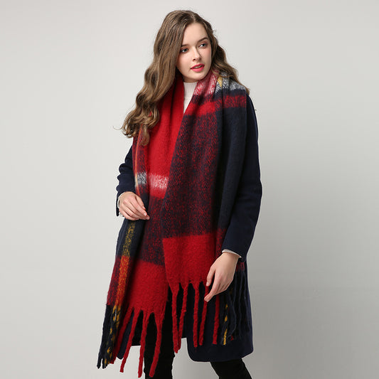 Tartan fringed long warm scarf