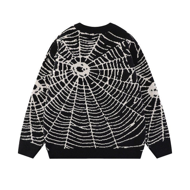 Dinified Hip Hop Niche Spider Web Jacquard Sweater