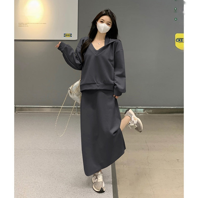 Loose Hooded Sweatshirt Set Women Sexy Knitted Halter Two-piece