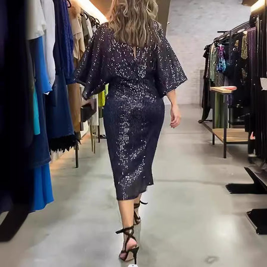 Solid-color Casual Womens Sequin Dress