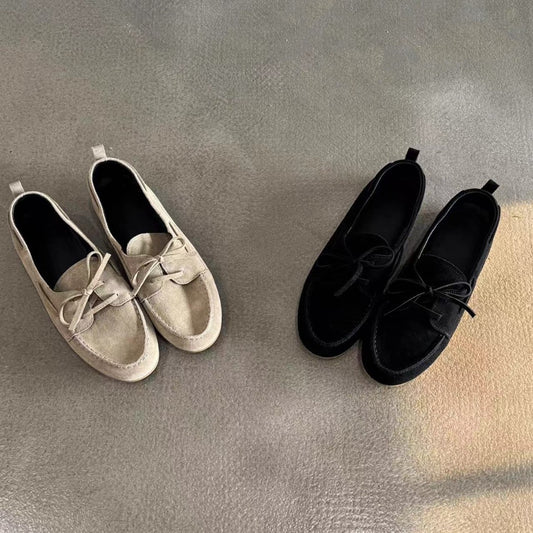 Sheepskin Version British Style Leather Flat Retro Lace Up Pumps