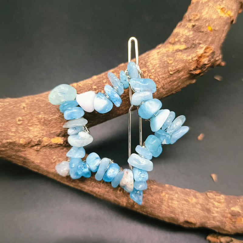 Natural Crystal Gravel Pentagram Hair Clip