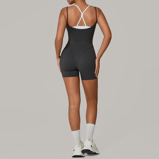 Autumn Sand Fake Two-piece Contrast Color Sling Sports Jumpsuit
