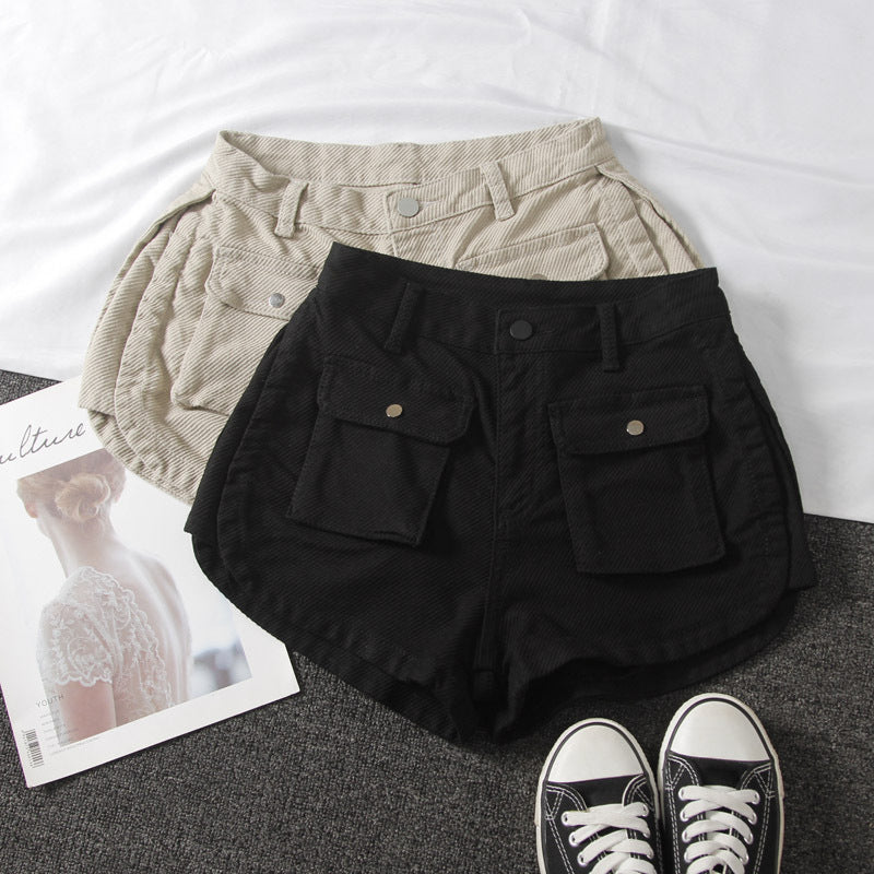 Washed white small pocket denim shorts