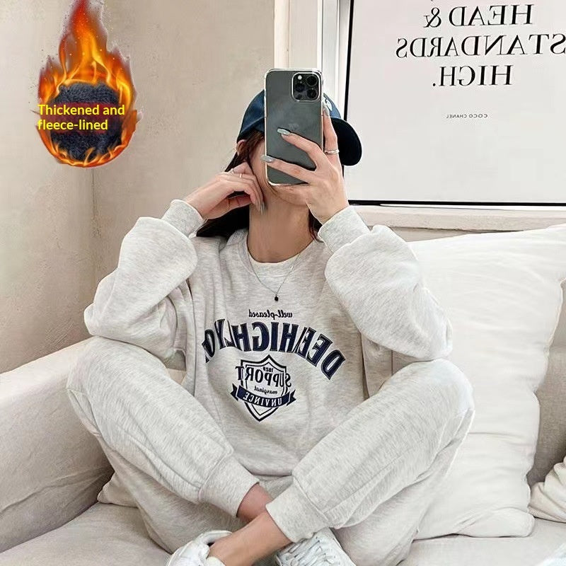 FallWinter Thickened Korean-Style Sporty Casual Womens Set Fashionable