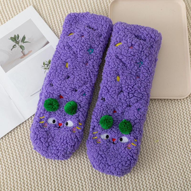 Non Slip Socks Autumu Winter Warm Home Sleeping Soft Fuzzy Floor Sock With Grips Thickened Middle Tube Child Slipper Socks