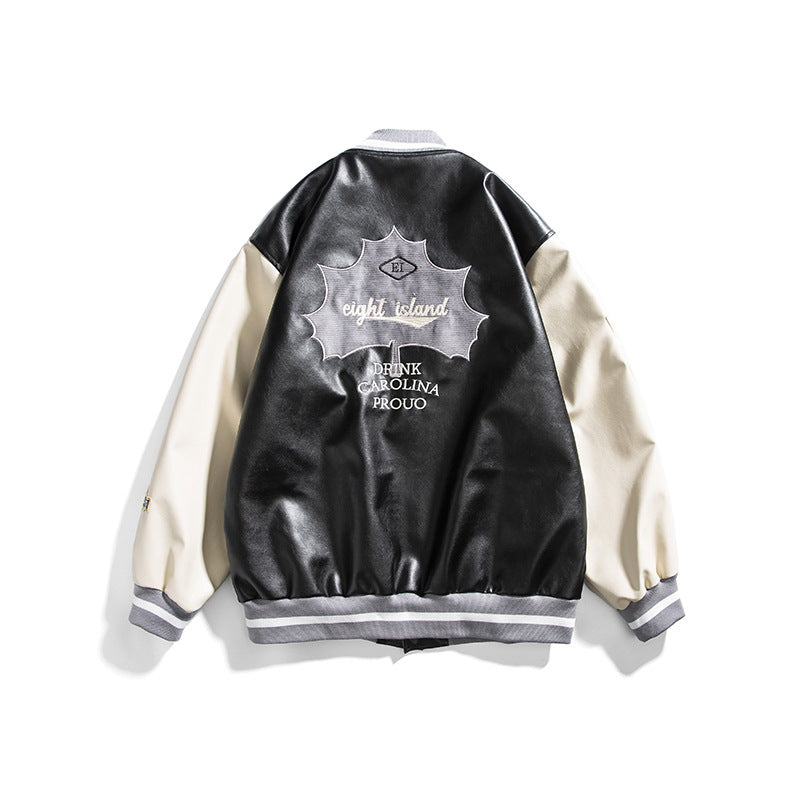 Japanese Trend Color Block Letter Cardigan Baseball Uniform