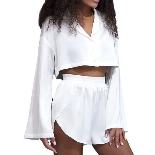 Casual Women's Loungewear Set Loose-Fitting With Lapel Collar