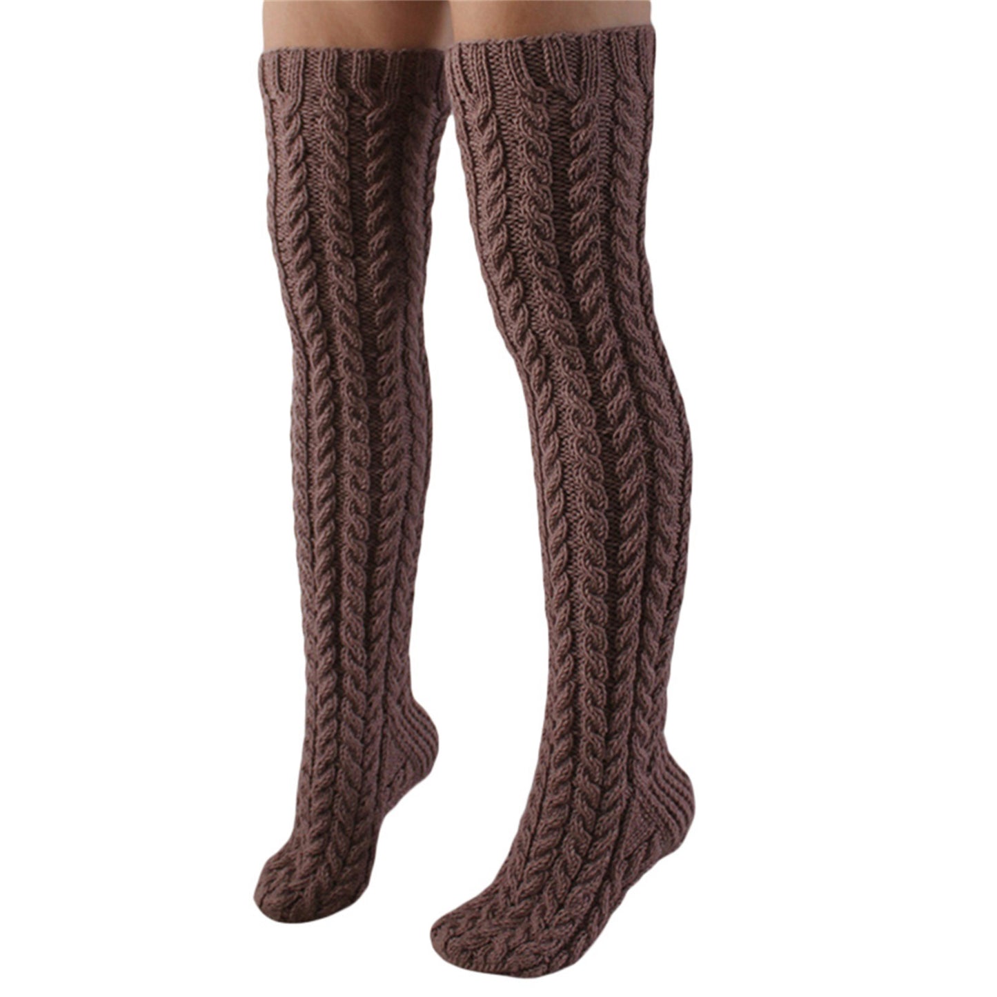 Five-Color Twist Over The Knee Solid Color Long Knitted Woolen Yarn Socks