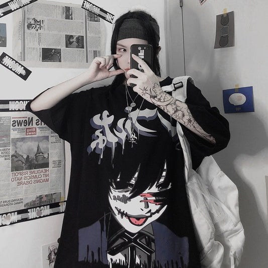 Dark Wind Mourning Net Red Two-dimensional Animation Print Short Sleeves