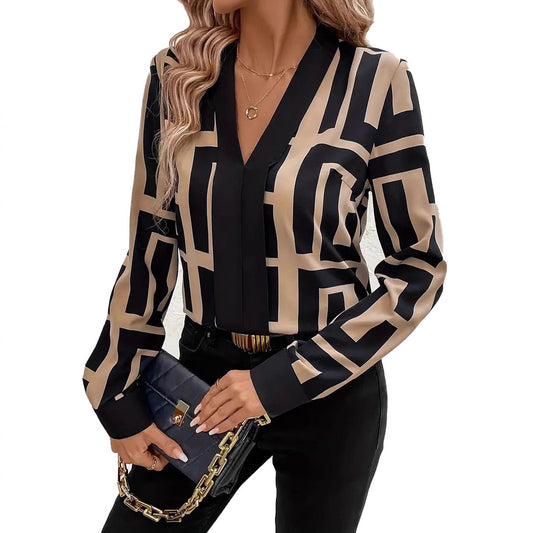 Spring And Summer Geometric Pattern Black Women's Top