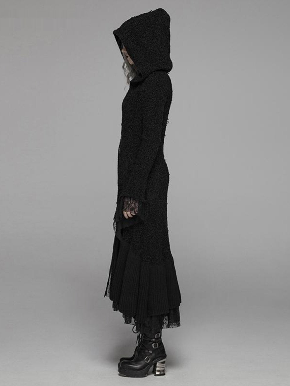 Steampunk Knit Slim Fit Hooded Lace Tassel Sweater Cardigan Dress