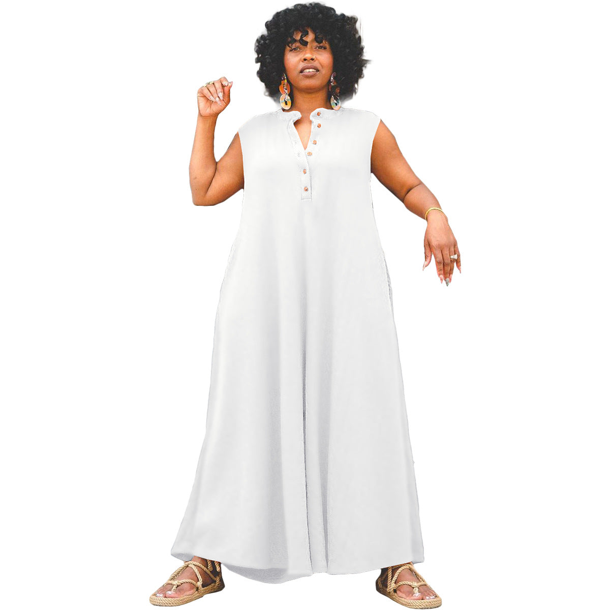 Kvinders Casual Jumpsuit med Knapper Store Størrelser