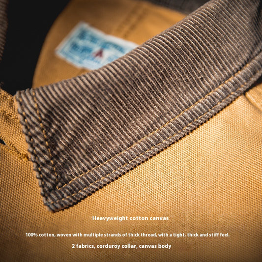 Retro Heavy Canvas Workwear Jacket Lapel Multi-pocket Jacket