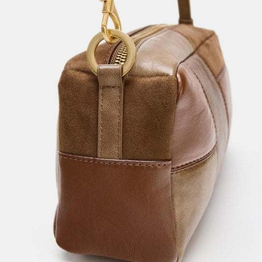Fashionable Color-Block Patchwork Retro Shoulder And Clutch Bag
