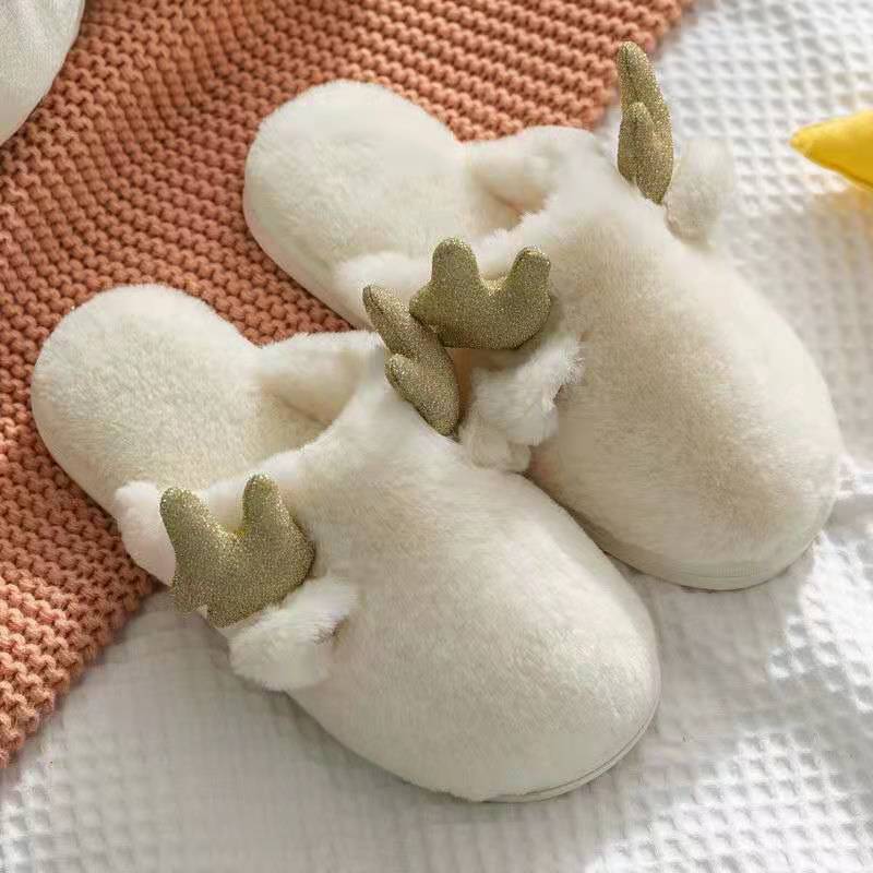 Women's Small Antler-shaped Rabbit Plush Slippers