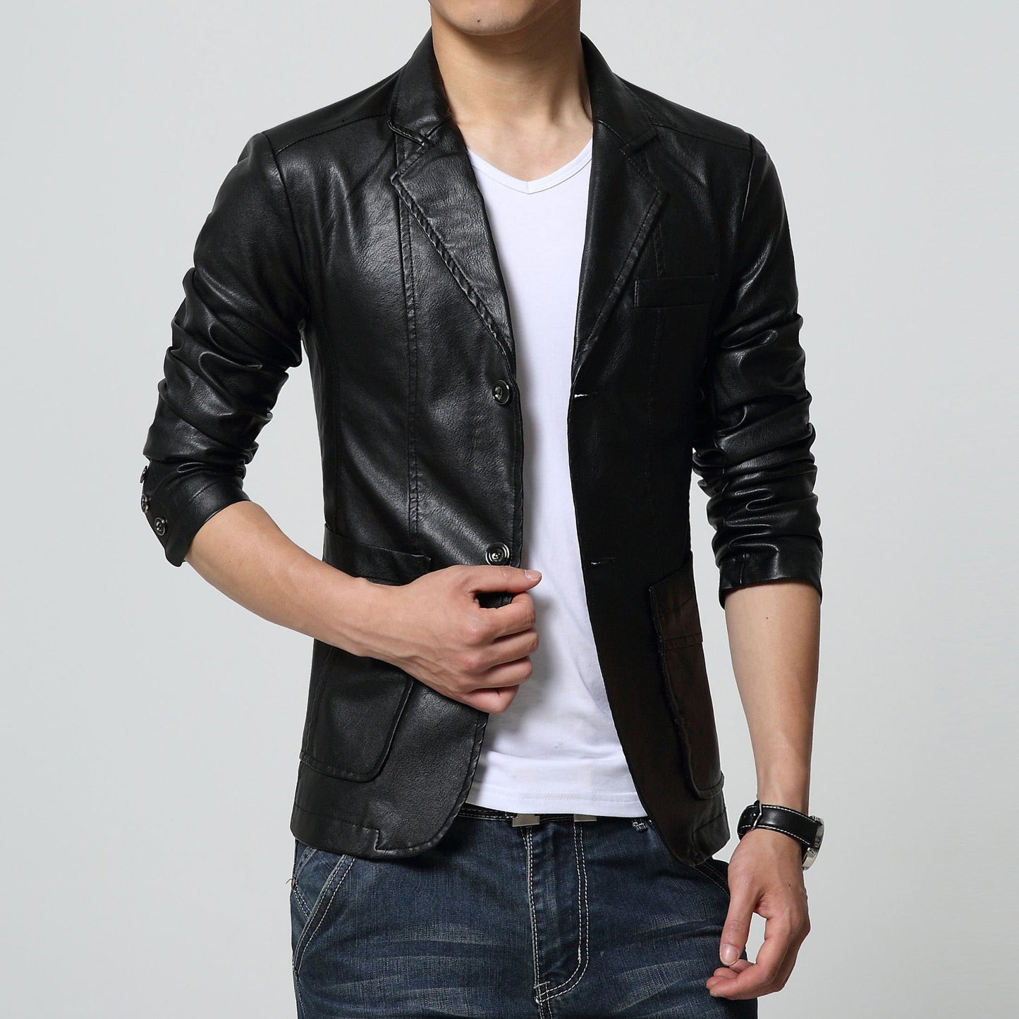 Men's Large Leather Suit Thin Slim Top