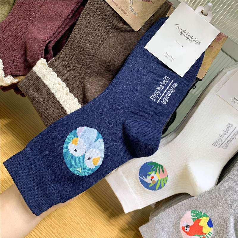 Korean-style Cotton Ankle Socks For Girls Cute Parrot Pattern