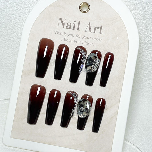 Hand-worn Nail Time Ashes Maillard Gradient Black Manicure