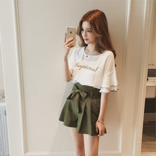 Wide-leg Shorts Hong Kong-style Two-piece Set