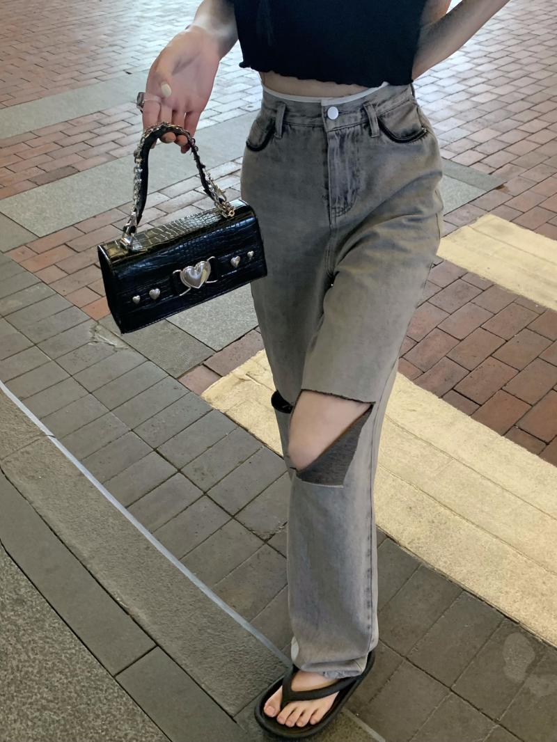 Dame Sommer Nye Løse Højtaljede Rippede Jeans