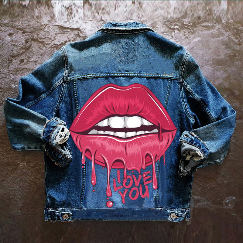 European And American Big Lips Fashion Casual Young Denim Coat