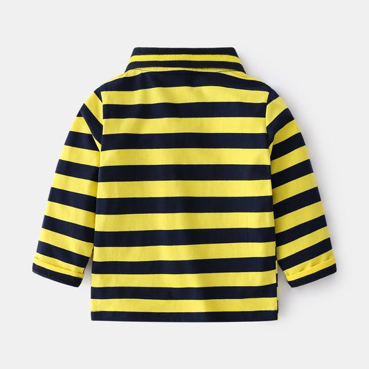 Spring and autumn striped long sleeve polo shirt